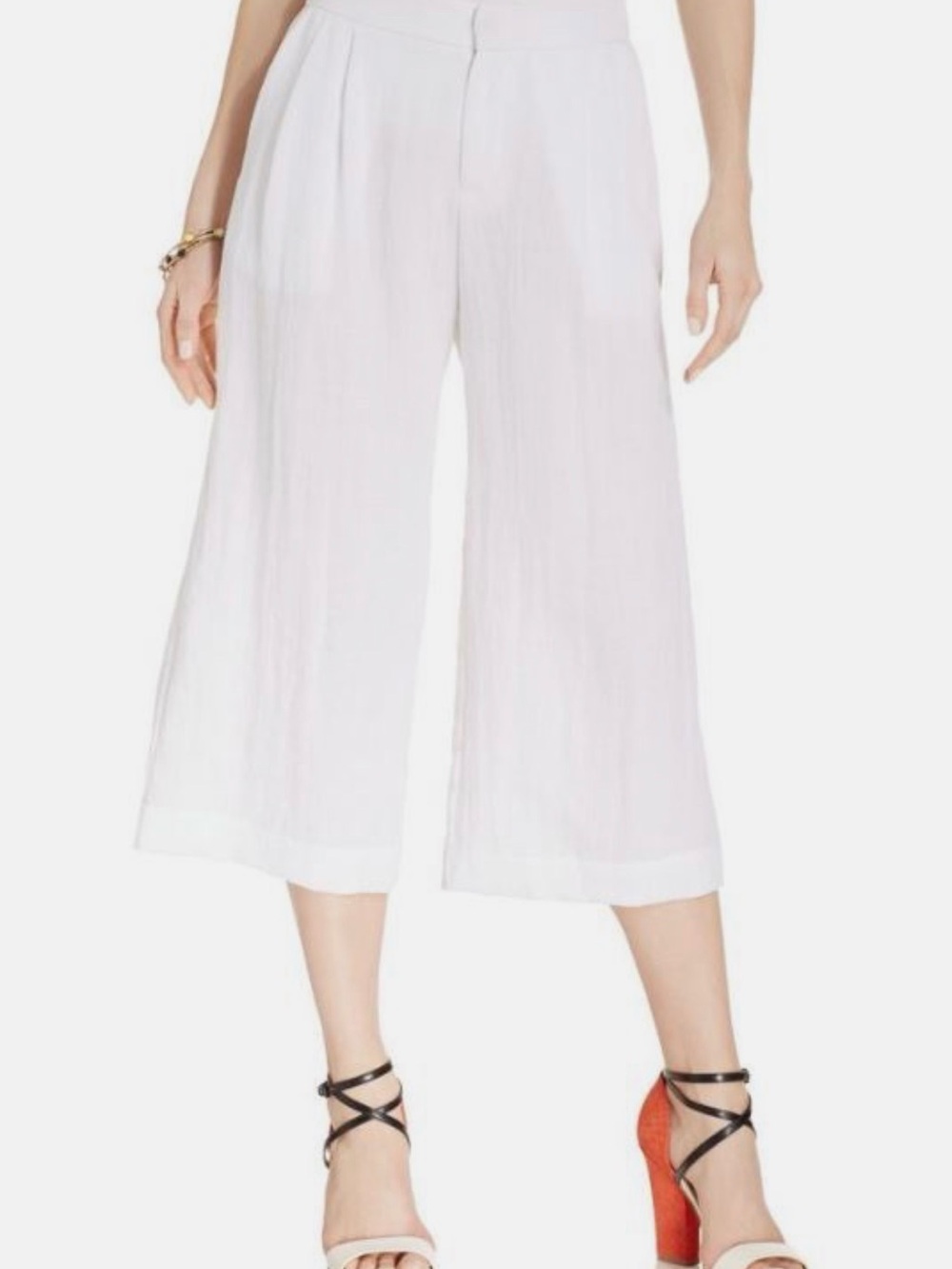White/Off White Wide-Leg Cropped Culotte Pants